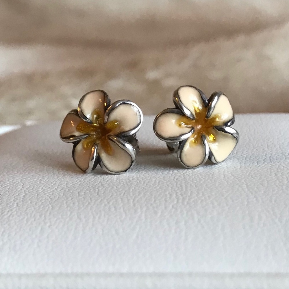Na Hoku • Plumeria Earrings • Silver / Enamel
